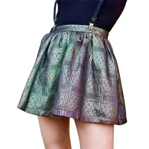 Topshop Womens  Gold Black Mini Skirt Sz2 Metallic Bubble Club Night Out Y2K - Picture 8 of 16